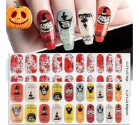 EBANKU 40PCS Halloween Autocollants Adhesif pour Ongles, Faux Ongle Semi Durci UV, Autocollant Gel pour UV/LED Lamp Required, Bandes de Vernis à Ongles en Gel