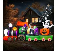 EBANKU 4M Train Gonflable Halloween, Fantôme Conduit Un Train avec Cri de Terreur Squelette Citrouille avec Lumières LED pour Maison Famille Jardin et Pelouse Fournitures Fête d'halloween
