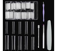 EBANKU 500PCS Tips d'Ongles Demi-Couverture Extra Longs, Capsules Carrées Droites Extra Longues, Faux Ongles Français Transparents 10 Tailles avec étui et 4 Outils d'art des Ongle pour Salons