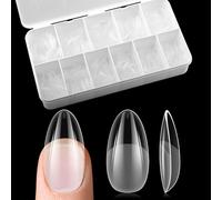 EBANKU 550 Pièces Capsule Americaine Ongle Amande, 11 Tailles Capsules Ongles Gel Couverture Complète, Semi Givré Faux Ongles Acrylique Pose Americaine Capsule Nail Extension Tips pour Manucure Salon