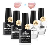 EBANKU 5PCS Base et Top Coat Vernis Semi Permanent, No Wipe Primer Ongle Gel UV Nail Prep Natural Dehydrate Déshydrateur avec Builder Gel Pour Manucure Kit Ongle UV Complet