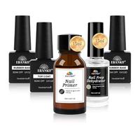 EBANKU 5PCS Clair Rubber Base Vernis Semi Permanent Gel Top Coat Primer Ongle et Deshydrateur Kit, Renforcement et Réparation de Manucure Vernis à Ongles Nail Prep Déshydratation et Collage Manucure