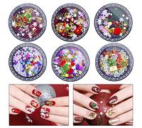 EBANKU 6 Boîtes 3D Ongles Décor Strass Noël,Série Thème de Noël Flocon de Neige Vieil Homme Perle Wapiti Nail Art Paillettes Strass à Ongles Art Décorations Bricolage Art Design Accessoires
