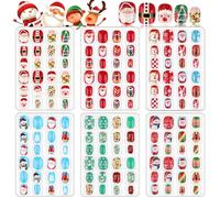 EBANKU 6 pièces Noël Enfants Faux Ongles, Autocollants Adhésifs Couverture ère Noël Bonhomme De Neige Arbre De Complète Ongles Mignons pour Filles DIY Nail Art Décoration -B