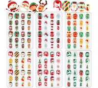 EBANKU 6 pièces Noël Enfants Faux Ongles, Autocollants Adhésifs Couverture ère Noël Bonhomme De Neige Arbre De Noël Complète Ongles Mignons pour Filles DIY Nail Art Décoration -C