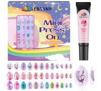 EBANKU 72 pièces d'ongles press-on pour enfants, jolis motifs avec de la crème glacée, faux ongles pour enfants, ongles press-on colorés, faux ongles courts à faire soi-même