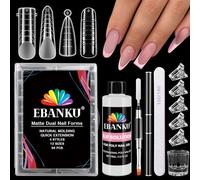 EBANKU 96PCS Poppit Ongle Kit, Réutilisable Mat Stiletto Amande Capsule Americaine Ongle Gel Faux Ongles Couverture Complète, PMMA Gel Pose Manucure avec 75ml Slip Solution Clips Polygel Brosse