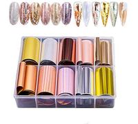 EBANKU Autocollant d'ongle, 10 Rouleaux Holographique Nail Feuilles Autocollants Transfert d'art Decal Nail Art Foil Sticker Acrylique Décoration de Manucure