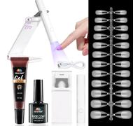EBANKU Capsule Americaine Ongle Kit, 120P Medium Amande Capsule Americaine Ongle Kit Avec Colle Faux Ongles Solide, Base Coat, Mini Lampe à Ongles UV, Gel Nail Extension Kit