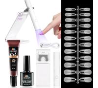 EBANKU Capsule Americaine Ongle Kit, 120P Medium Cercueil Capsule Americaine Ongle Kit Avec Colle Faux Ongles Solide, Base Coat, Mini Lampe à Ongles UV, Gel Nail Extension Kit