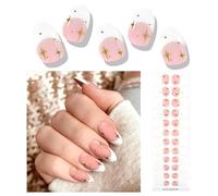 EBANKU Lot 24pcs D'Ongles Gel Semi-Durcies, Autocollant Pour Ongles En Forme D'éToile FrançAise, ImperméAbles Pour Manucure En Salon, Parfaits Pour Femmes, Filles Avec Lime à Ongles Et BâTon à Ongles