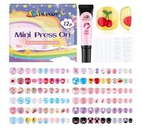 EBANKU Lot de 12 faux ongles pour enfants - 288 mini ongles à coller pour enfants - Multicolore