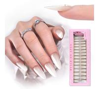 EBANKU Lot de 150 faux ongles préformés en forme d'amande blanche chromée à coller sur les ongles en gel - Ongles épais en acrylique pour ongles plats avec colle à ongles