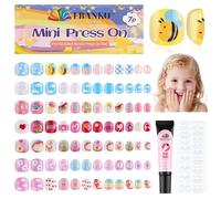 EBANKU Lot de 168 faux ongles press-on pour enfants - À coller sur toute la surface - Dégradés de couleurs scintillants - Courts - En acrylique