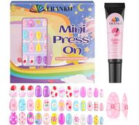 EBANKU Lot de 3 faux ongles pour enfants, 78 pièces couverture complète courts avec colle pour ongles, décoration pour ongles de fille- Fleurs roses