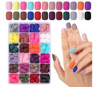 EBANKU - Lot de 576 faux ongles courts en acrylique mat à presser - Couverture complète - 24 couleurs - Décoration d'ongles pour femmes et filles