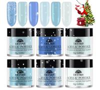 EBANKU Lot de 6 poudres acryliques bleues de grande capacité pour extension d'ongles, sculpture des ongles, longue durée, pas besoin de lampe à ongles