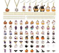 EBANKU Lot de 70 breloques d'Halloween pour la fabrication de bijoux, pendentifs en alliage avec crochet d'oreille et collier, citrouille, fantôme pour bijoux, bracelets, colliers, travaux manuels