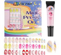 EBANKU Lot de 78 faux ongles à coller pour enfants, lot de 3 en acrylique couverture complète motif floral, pour petites filles, avec colle à ongles