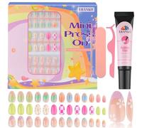 EBANKU Lot de 78 faux ongles à presser pour enfants 8-12 ans avec adhésifs et colle Motif fleurs colorées