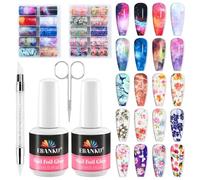 EBANKU Lot de colle à ongles en gel 30 ml avec 20 films de transfert fleurs et ciel étoilé pour manucure DIY ou salon, lampe UV/LED nécessaire