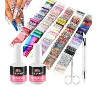 EBANKU Lot de colle à ongles en gel, 30 ml, avec 80 feuilles de transfert fleurs et papillons, films de transfert en gel pour bricolage ou salon, lampe UV/LED nécessaire