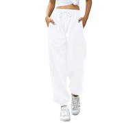 EBANKU Pantalon de survêtement pour femme avec poches - Uni - Taille élastique - Pour le hip-hop, la gym et le jogging, blanc, L