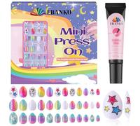 EBANKU Presser sur les ongles Fille, 72 pièces de faux ongles artificiels à couverture intégrale, motifs mignons en forme d'étoiles, ongles en acrylique avec colle à ongles pour Noël