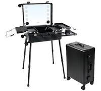 EBANKU Rolling Maquillage Valise, 24 Pouces PC Coffre À Maquillage Professionnel avec Miroir Éclairé et Bluetooth Valise De Maquillage Trolley pour Maquilleurs, 4 Boutons d'Affichage (Noir)