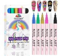 EBANKU Set de stylos acryliques à base d'eau pour nail art, 6 couleurs, stylos à vernis à ongles 0,7 mm, stylos acryliques à séchage rapide pour nail art, stylos à pointe fine pour dessiner des points