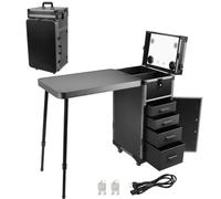 EBANKU Table de Manucure Roulante Station de Manucure Pliable Mallette de Train de Maquillage Table de Manucure Professionnelle Portable avec Tiroirs/Miroir/Haut-Parleur Bluetooth pour