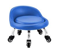 EBANKU Tabouret bas avec roues, Mini Tabouret à roulettes Pied Bas, Dossier Simili Cuir Siège Faible Métal Piétement, 360° Banc Rond en Cuir avec 5 Roues pour le bureau à domicile ou le fitness (Bleu)