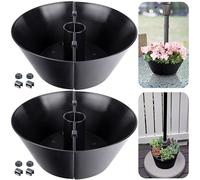 EBaokuup Lot de 2 Pots de Fleurs en PVC pour Table de terrasse, Pot de Fleurs Demi-Circulaire en PVC pour poteaux de Parasol jusqu'à 5,1 cm de diamètre, Pot de Fleurs Parapluie pour Jardin et Plantes