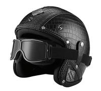 EBAYIN Brain - Cap Casque Bol Retro Harley Moto Demi Casque Jet Casque 3/4 Casque Cruiser Chopper Scooter SéCurité Anti-Collision Casque Dot+ECE Open-Face Helmet,A-M=（57~58cm）