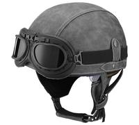 EBAYIN Casque Bols Casque en Cuir Vintage Casque De Moto RéTro Scooter Demi-Casque Casque Ouvert Sangle Lunettes UV Dot ECE Approuvé Adulte Hommes Femmes Casque Jet,D-M=(57~58cm)