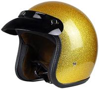 EBAYIN Casque Jet Moto Harley Casque Rétro Style 3/4 Casque/Casque à Visage Ouvert Casquette De Tête Certification ECE avec Pare-Soleil Clignotant Casque Crash Adulte Quatre Saisons,Gold-M=（57~58cm）