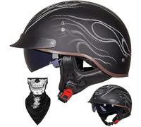 EBAYIN Casque Moto Demi Casque Bol Brain - Cap RéTro Harley Jet Casque Certifié ECE Cruiser Chopper Scooter Pilote Casque Lunettes IntéGréEs Unisexe Casque à DéGagement Rapide,B-M=（57~58cm）
