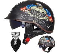 EBAYIN Casque Moto Demi Casque Bol Brain - Cap RéTro Harley Jet Casque Certifié ECE Cruiser Chopper Scooter Pilote Casque Lunettes IntéGréEs Unisexe Casque à DéGagement Rapide,C-M=（57~58cm）