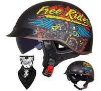 EBAYIN Casque Moto Demi Casque Bol Brain - Cap RéTro Harley Jet Casque Certifié ECE Cruiser Chopper Scooter Pilote Casque Lunettes IntéGréEs Unisexe Casque à DéGagement Rapide,G-XL=（61~62cm）