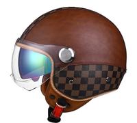 EBAYIN Casque Moto Ouvert, Retro Casque Jet, Demi-Casque, Casque Protection en Cuir Vintage, Casque Cooter 3/4 Casque d'aviateur À Double Lentille Approuvé ECE for Hommes Et Femmes(D,M=(57~58cm))