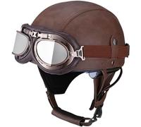 EBAYIN Casque Moto Vintage Casque De Protection en Cuir Casque Bol Homme Homologué ECE Casques Jet avec Lunettes à DéGagement Rapide Casque Scooter Homme(Q,L=(59~60cm))