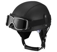 EBAYIN Casque Moto Vintage Casque De Protection en Cuir Casque Bol Homme Homologué ECE Casques Jet avec Lunettes à DéGagement Rapide Casque Scooter Homme(L,M=(57~58cm))