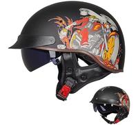 EBAYIN Homologué Casque Moto Vintage Jet Casque ECE Homologué pour Scooter et Moto Pilote Personnalité, E-L=（59~60cm）