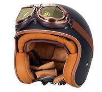 EBAYIN Retro Casque Demi Jet, Casque Jet Vintage, Casque Moto Scooter, Casque Bol Homologué ECE Casque De Protection for Hommes Et Femmes, Casque De Cyclomoteur avec Lunettes(H,S=(55~56cm))