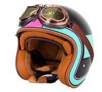EBAYIN Retro Casque Demi Jet, Casque Jet Vintage, Casque Moto Scooter, Casque Bol Homologué ECE Casque De Protection for Hommes Et Femmes, Casque De Cyclomoteur avec Lunettes(D,M=(57~58cm))