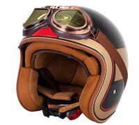 EBAYIN Retro Casque Demi Jet, Casque Jet Vintage, Casque Moto Scooter, Casque Bol Homologué ECE Casque De Protection for Hommes Et Femmes, Casque De Cyclomoteur avec Lunettes(F,L=(59~60cm))