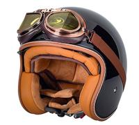 EBAYIN Retro Casque Demi Jet, Casque Jet Vintage, Casque Moto Scooter, Casque Bol Homologué ECE Casque De Protection for Hommes Et Femmes, Casque De Cyclomoteur avec Lunettes(G,S=(55~56cm))