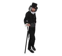 Ebenezer Scrooge Costume de Noël - XL - Veste victorienne noire, chapeau haut-de-forme, perruque grise, canne argentée et gants blancs - Costume de Noël victorien pour homme