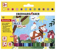 Eberhard Faber 518912 - Jumbo kleurpotloden 3in1 met waskrijt, aquarelpotlood en kleurpotlood, Mini Maxi, 12 kleurpotloden