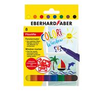 Eberhard Faber 550022 - Window Marker Colori, 8 uitwasbare raammarkers, incl. 3 stencils